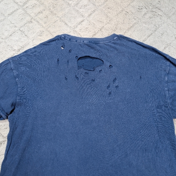 Free People Shirt Womens M Blue Belle Rubi Tee Oversized Distressed Boho Cozy - Picture 9 of 9